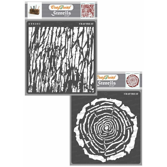 CrafTreat Tree Rings and Tree Bark Stencil for Painting and Crafting - 2 Pcs - 6"x6" each
