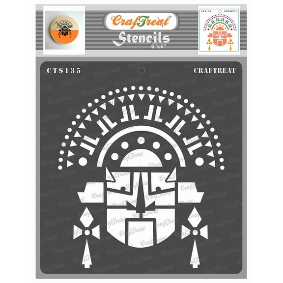 CrafTreat Tribal Mask Boho Stencil for Painting and Crafting - 6"x6"