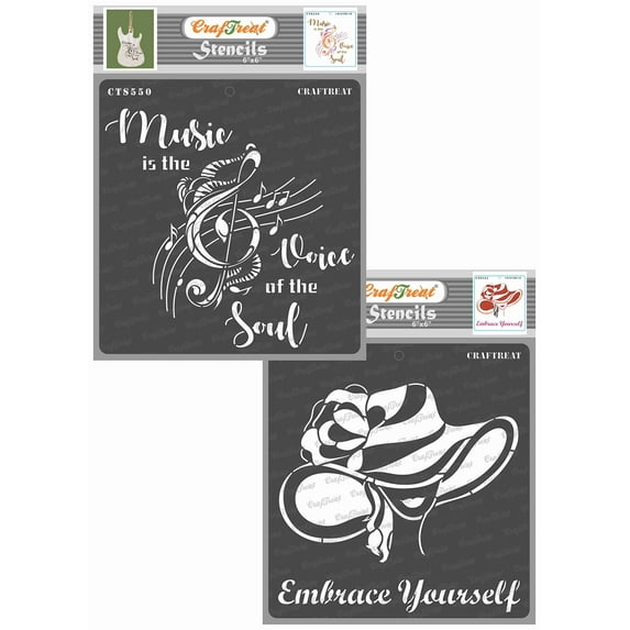 CrafTreat Voice of Soul and Embrace Yourself Reusable Stencil for Painting - 2 Pcs - 6"x6" each