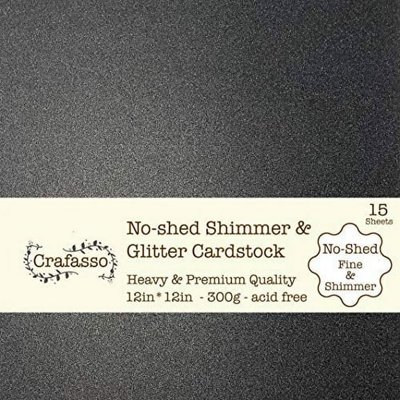 Crafasso No-Shed Shimmer Glitter cardstock, 12" x 12" 300GMS, 15 Sheets, Black