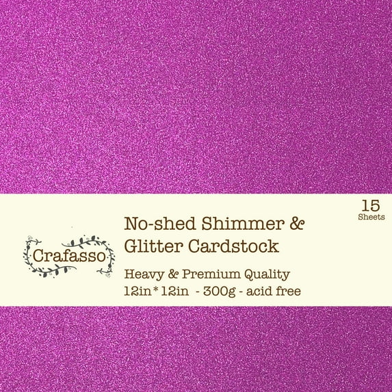 Crafasso No-Shed Shimmer Glitter cardstock, 12" x 12" 300GMS, 15 Sheets, Raspberry