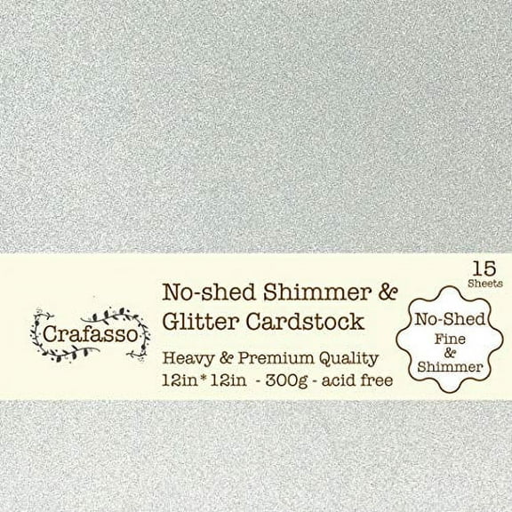 Crafasso No-Shed Shimmer Glitter cardstock, 12" x 12" 300GMS, 15 Sheets, Silver