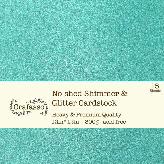 Crafasso No-Shed fine Glitter cardstock, 12" x 12" 300GMS, 15 Sheets, Aqua