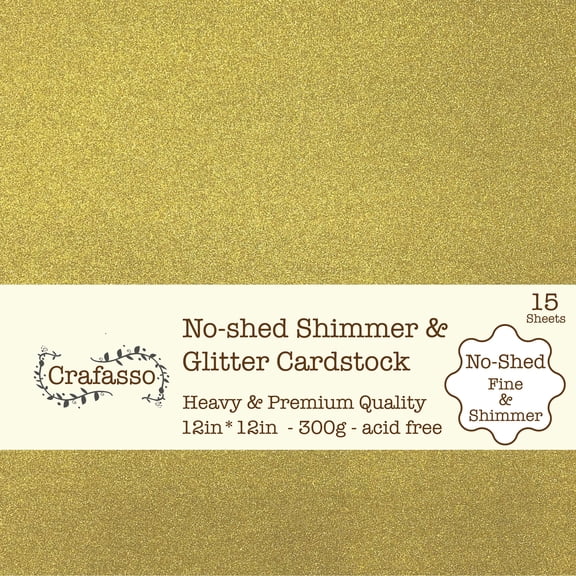 Crafasso No-Shed fine Glitter cardstock, 12" x 12" 300GMS, 15 Sheets, Gold