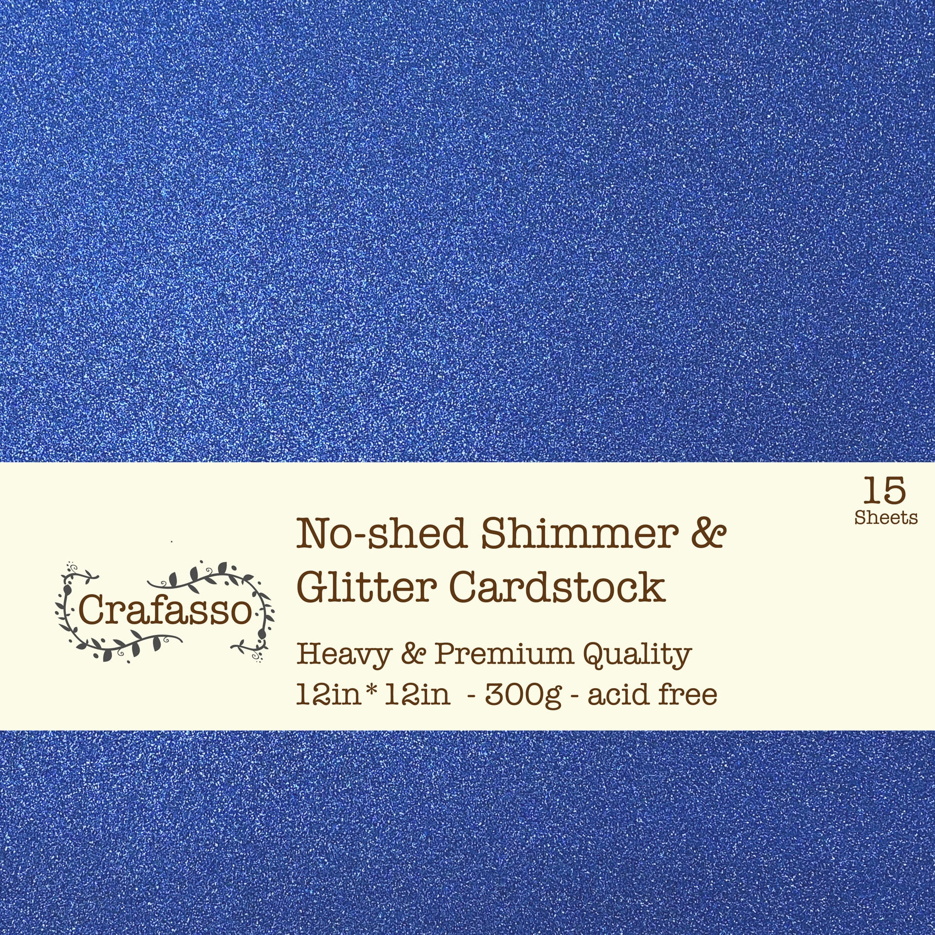 Crafasso No-Shed fine Glitter cardstock, 12" x 12" 300GMS, 15 Sheets, Marine Blue