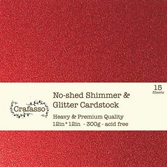 Crafasso No-Shed fine Glitter cardstock, 12" x 12" 300GMS, 15 Sheets, Red