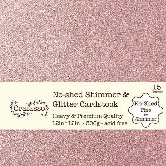Crafasso No-Shed shimmer glitter cardstock, 12" x 12" 300GMS, 15 sheets, Rose gold(romantic pink)
