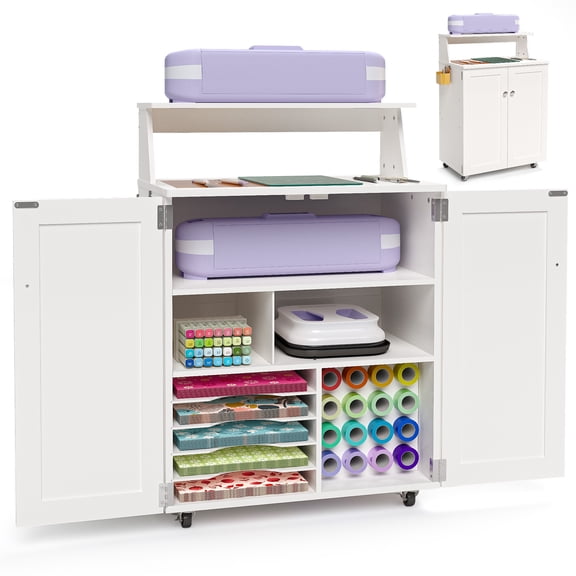 Crafit 5 Tiers Large Craft Table Circut Cabinet with 5 Tiers Paper Storage and 16 Vinyl Roll Holder