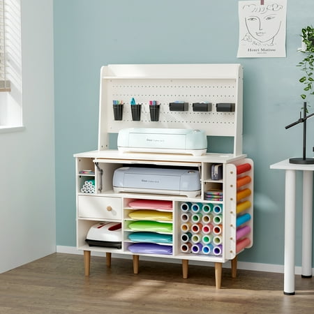 Crafit Large Carft Circut Cabinet Craft Sewing Storage Table with Outlet for Adult Carft Home Office