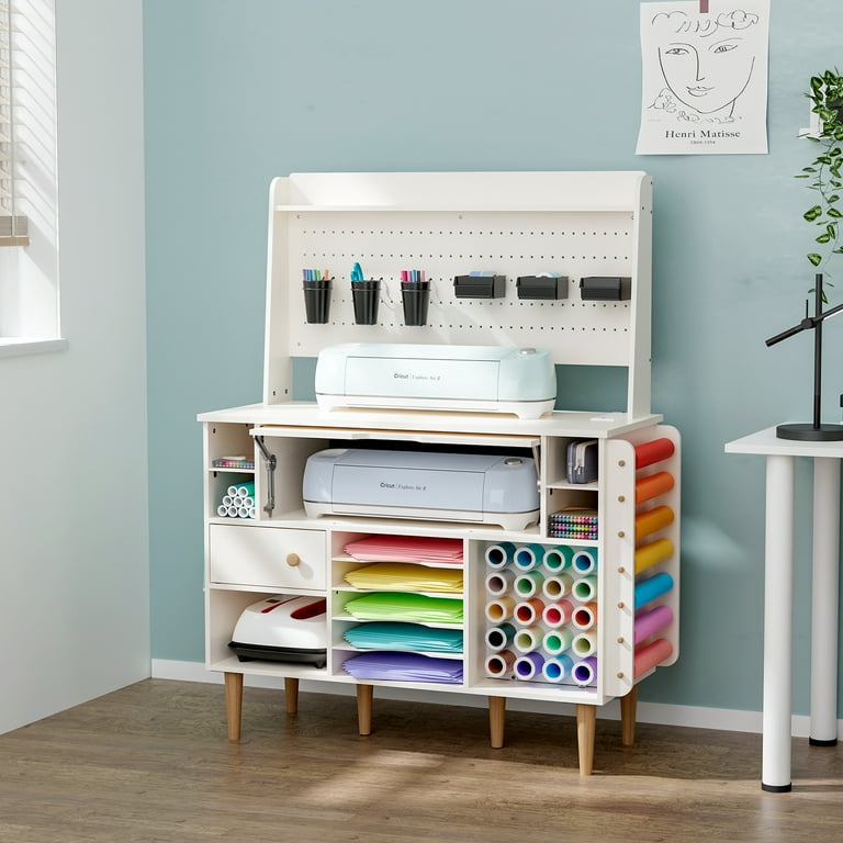 Crafit Large Carft Circut Cabinet Craft Sewing Storage Table with Outlet for Adult Carft Home Office