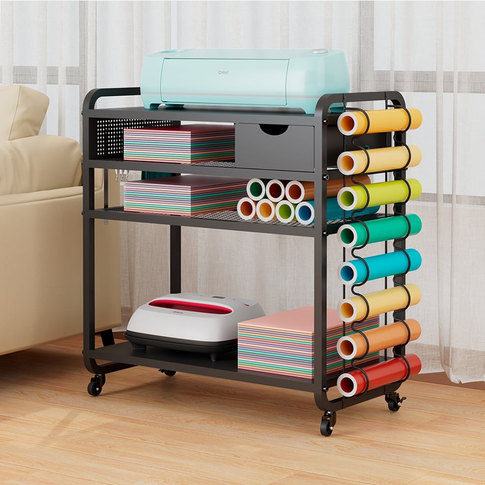 Crafit Rolling Craft Storage Cart with DIY Pegboard, Vinyl Roll Holder, Sewing Table in Black (1 Count)