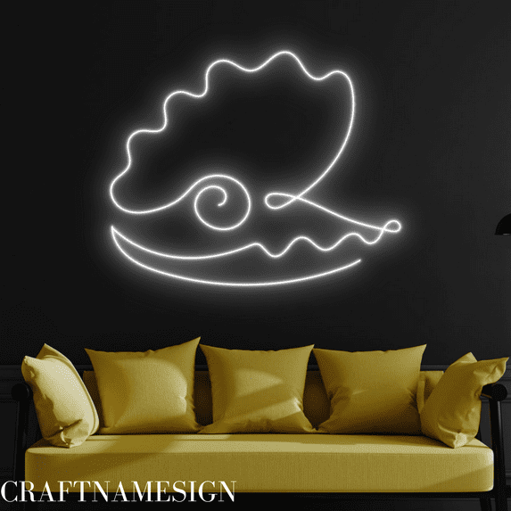 Crafnamesign Pearl Oyster Line Art Neon Sign for Pearl Shop Bedroom Wall Art
