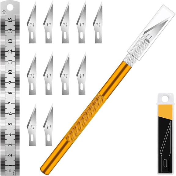 Craft with 10 Extra #11 , Precision Hobby Set with Steel Ruler, Exacto for Crafting, Polymer Clay, Pottery, Paper, Vinyl, Stencil & Model Making ()