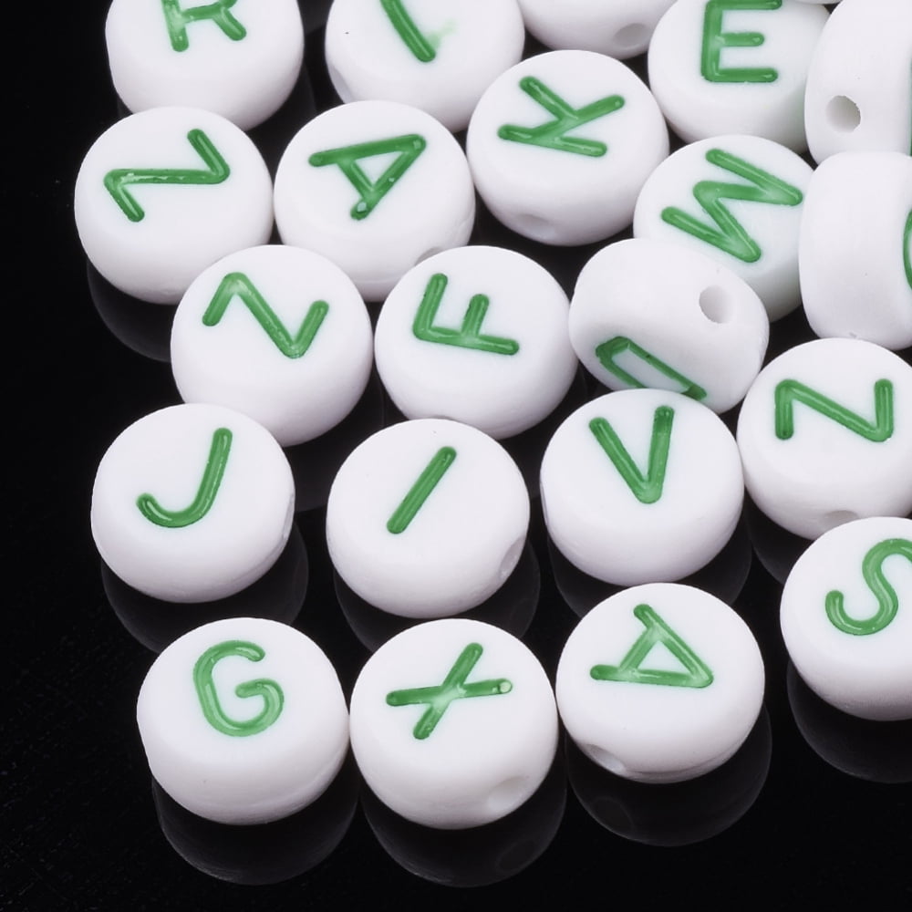 Craft Acrylic Beads Horizontal Hole Flat Round with Letter White 7x3.5mm Hole: 1.2mm 3700pcs/500g