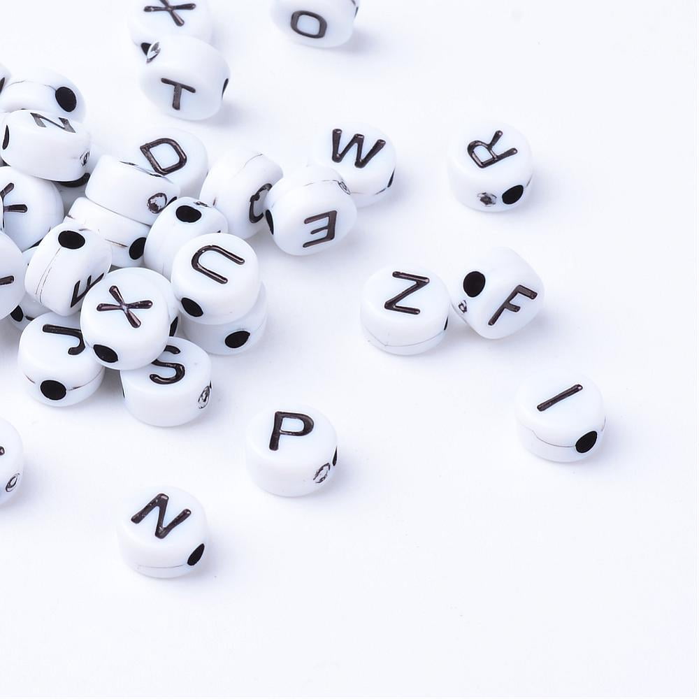 Craft Acrylic Horizontal Hole Letter Beads Flat Round Black Letter 6~7x3.5~4mm Hole: 2mm 3600pcs/500g