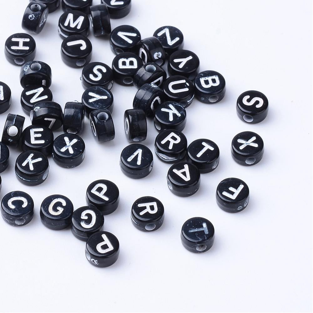 Craft Acrylic Horizontal Hole Letter Beads Flat Round White Mixed 6~7x3.5~4mm Hole: 2mm about 3600pcs/500g for DIY