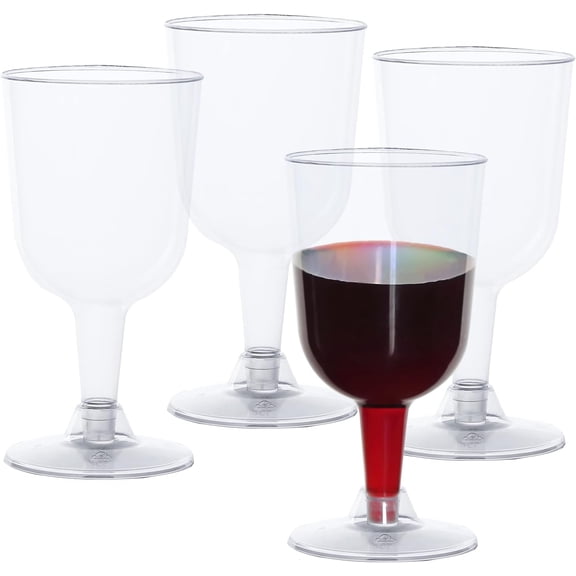 Craft And 24 Plastic Wine Glasses - 5 oz BPA , Clear Stem Wine Glasses, Disposable Wine Flutes