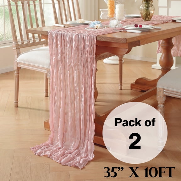 Craft And Party 2 Pack 35"x10ft Dusty Pink Cheesecloth Table Runner Boho Gauze Runner for Wedding Bridal Shower Birthday Party Rustic Event Décor