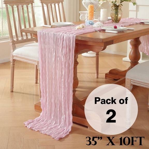 Craft And Party 2 Pack 35"x10ft Pink Cheesecloth Table Runner Lightweight Gauze Runner for Wedding Bridal Shower Birthday Party Rustic Event Décor