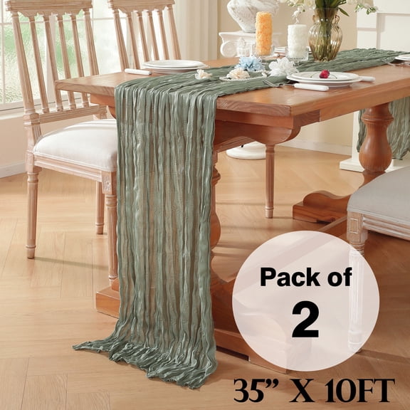 Craft And Party 2 Pack 35"x10ft Sage Cheesecloth Table Runner Boho Gauze Runner for Wedding Bridal Shower Birthday Party Rustic Event Décor