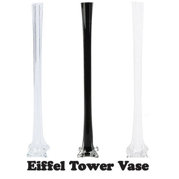 Craft And Party 20" Centerpiece Eiffel Tower White & Black Glass Slim Footed Vases, Set of 12