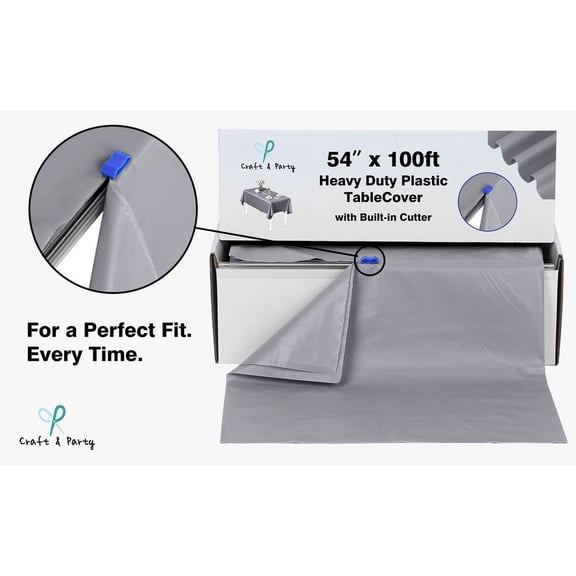 Craft And Party, 54"X 100 Ft. Plastic Table Cover Roll for Party, Banquet, Picnic, Kids Activities for Any Size and Shape Table