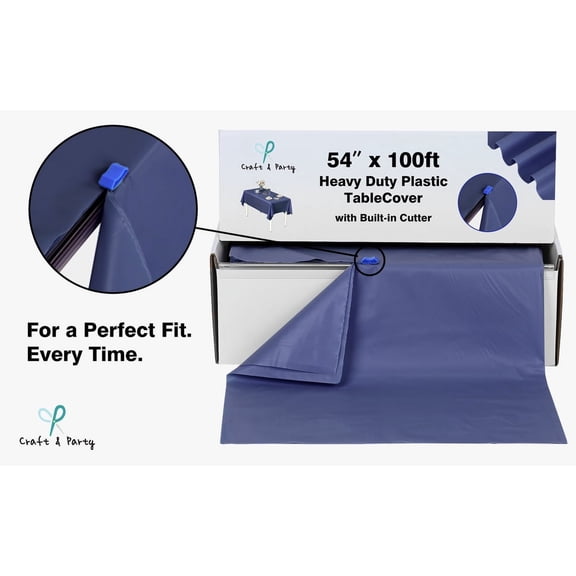 Craft And Party, 54"X 100 Ft. Plastic Table Cover Roll for Party, Banquet, Picnic, Kids Activities for Any Size and Shape Table
