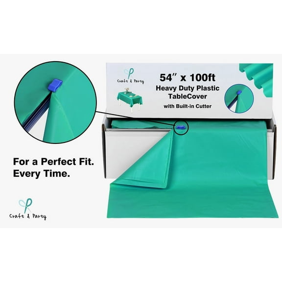 Craft And Party, 54"X 100 Ft. Plastic Table Cover Roll for Party, Banquet, Picnic, Kids Activities for Any Size and Shape Table