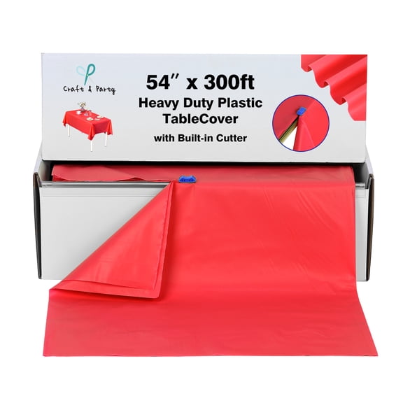 Craft And Party, 54"X 300 Ft. Plastic Table Cover Roll for Party, Banquet, Picnic, Kids Activities for Any Size and Shape Table
