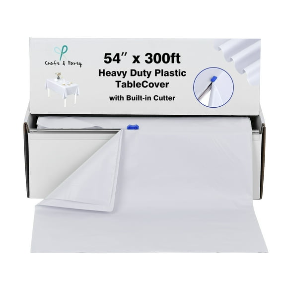 Craft And Party, 54"X 300 Ft. Plastic Table Cover Roll for Party, Banquet, Picnic, Kids Activities for Any Size and Shape Table