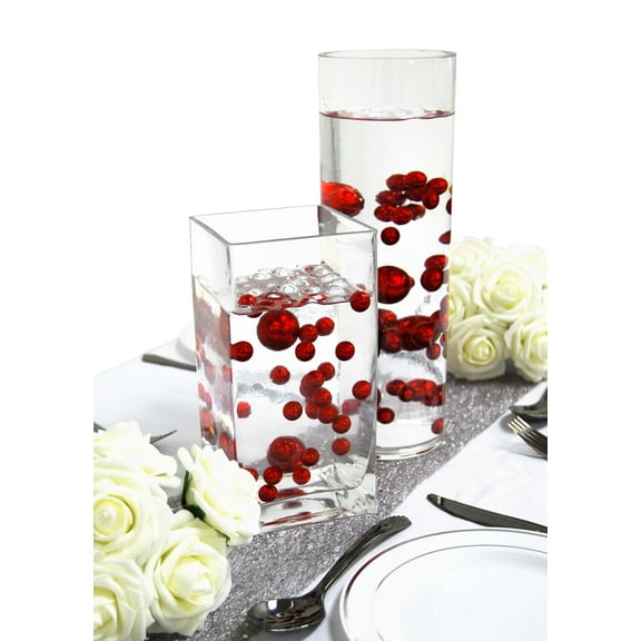 Craft And Party- Vase Filler No Hole Pearls -Assorted Sizes Vase Decorations + Includes Transparent Water Gels