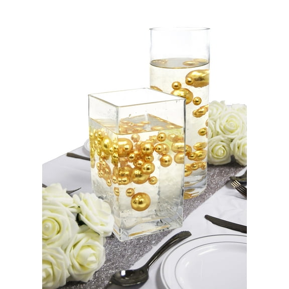 Craft And Party- Vase Filler No Hole Pearls -Assorted Sizes Vase Decorations + Includes Transparent Water Gels