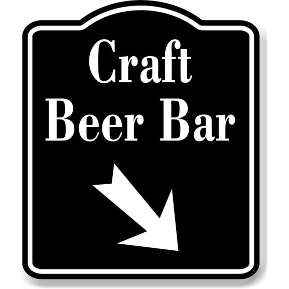 Craft Beer Bar 45 Degree Down Right Arrow BLACK Aluminum Composite Sign, 8.5"x10"