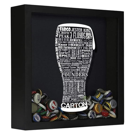 Torched Craft Beer Typography Shadow Box Wall Mount Decor 13"x13"x3.5"
