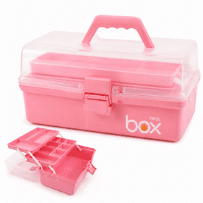 Three-Layer Multipurpose Storage Box, Folding Tool Box Art & Crafts Bead Case Sewing Supplies Organizer Plastic Box with 2 Trays 12in
