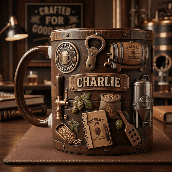 Craft Brewer Mug 3D Effect with Custom Name Barrel, Beer Brewing Gift for Brewers