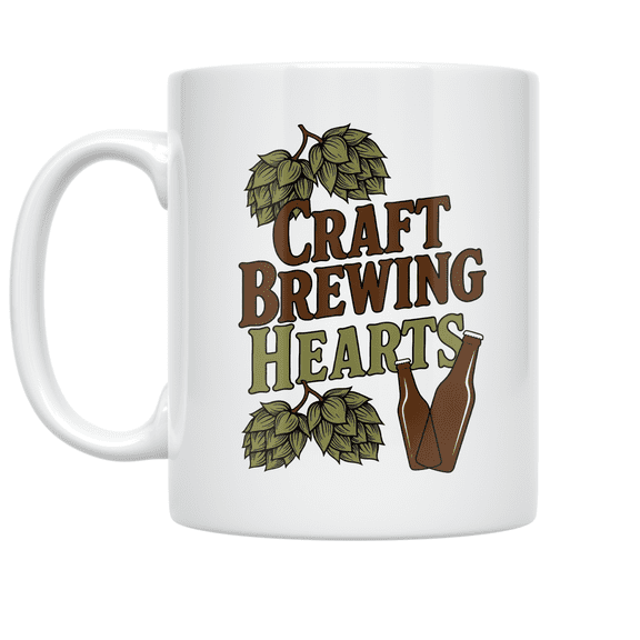 Craft Brewing Hearts Design - Local Brew Enthusiast - 11 oz Ceramic Coffee Mug