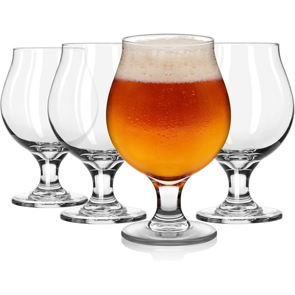 Craft Brews Classic Belgian Beer Glasses, Stemmed, Dishwasher Beer Glass Set of 4, 16 Oz, Tall Tulip Glasses for Belgian Ale, Lager and More