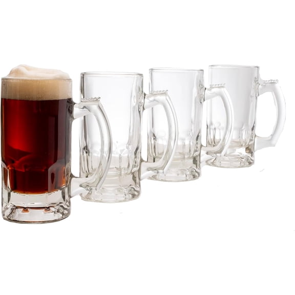 Craft Brews Glass Beer Mug Set, Beer Glasses Set Of 4 to Serve Ales and Lagers, Timeless Glass Beer Mugs for Freezer