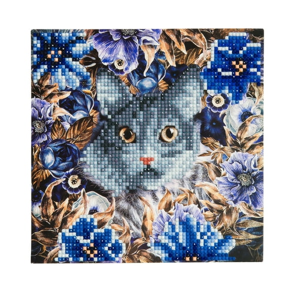 Craft Buddy 18cm DIY Crystal Art / Diamond Painting Card Kit - Cat & Flowers