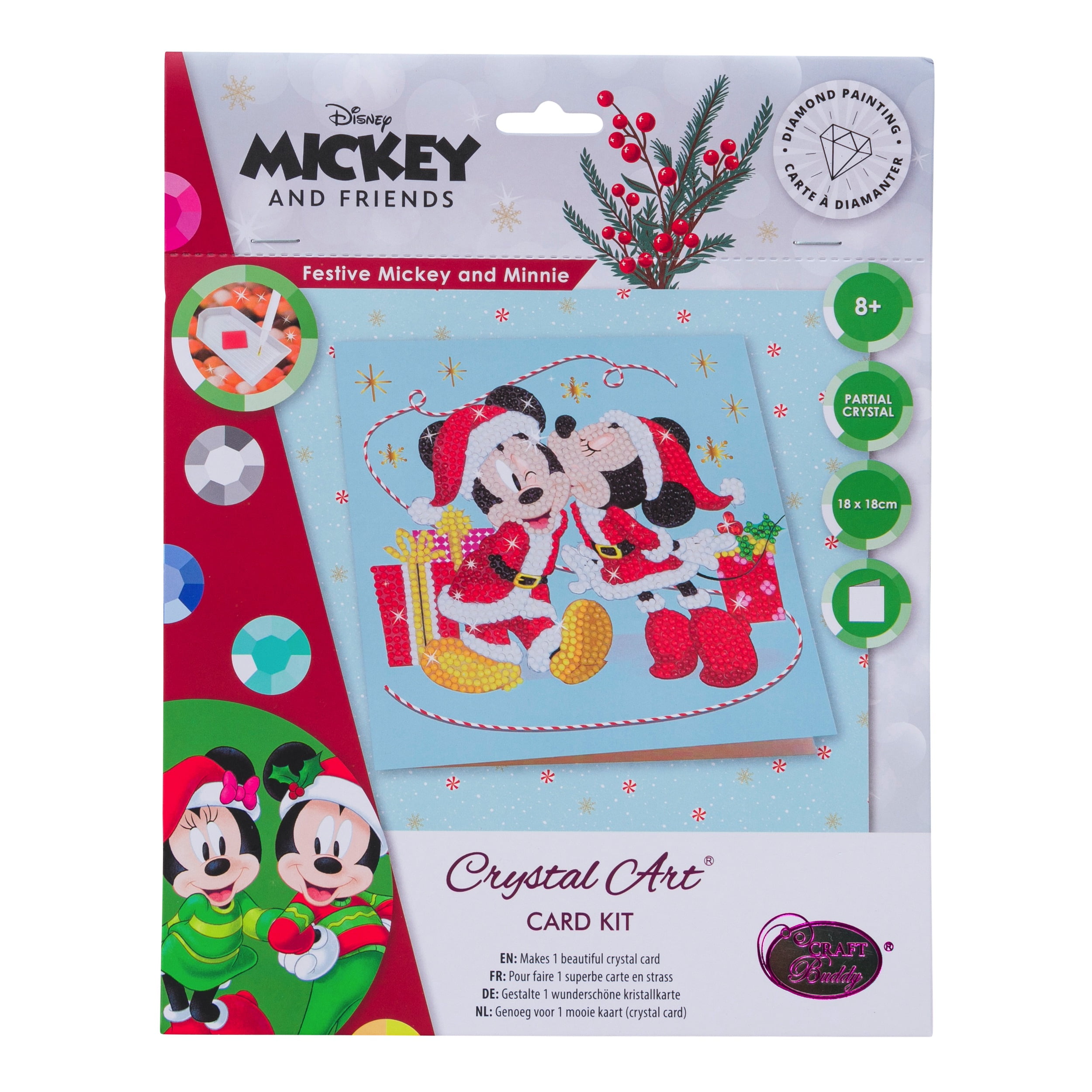 Craft Buddy 18cm DIY Crystal Art / Diamond Painting Christmas Card Kit -  Disney Collection - Festive Mickey & Minnie 