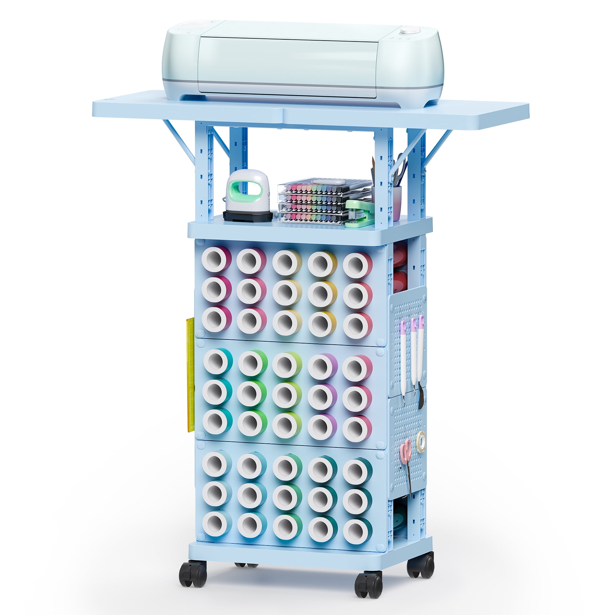 Craft Cart Compatible with Cricut Machines, Rolling Craft Storage Cart with Vinyl Roll Holders, Crafting Table Workstation for Craft Room Home