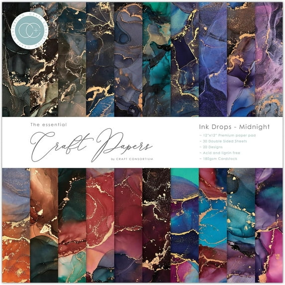 Craft Consortium Double-Sided Paper Pad 12"X12" 30/Pkg-Ink Drops - Midnight, 20 Designs