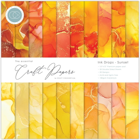 Craft Consortium Double-Sided Paper Pad 12"X12" 30/Pkg-Ink Drops - Sunset, 20 Designs