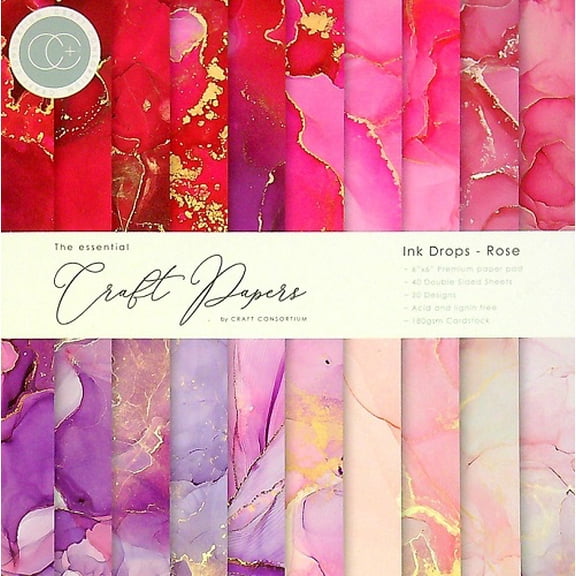 Craft Consortium Double-Sided Paper Pad 6"X6" 40/Pkg-Ink Drops - Rose, 20 Designs