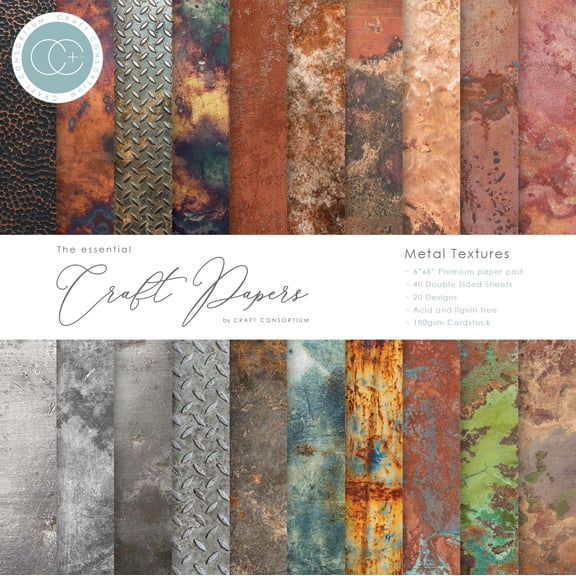 Craft Consortium Double-Sided Paper Pad 6"X6" 40/Pkg-Metal Textures, 20 Designs