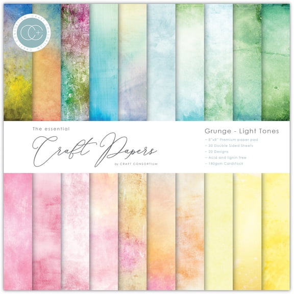 Craft Consortium Double-Sided Paper Pad 8"X8" 30/Pkg-Grunge Light Tones, 20 Designs