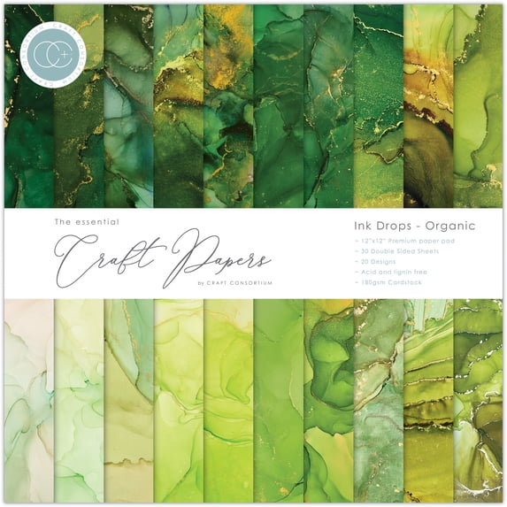 Craft Consortium Double-Sided Paper Pad 12"X12" 30/Pkg-Ink Drops - Organic, 20 Designs
