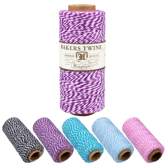 Craft County 100% Cotton Twine Spools – 2-Ply Crafting Cord 1mm Thick in 410 ft (125m) – Purple and White