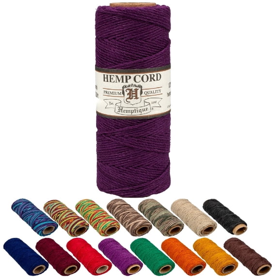 Craft County 100% Hemp Cord Spools – 205 ft (62.5m) Crafting Cord with a Polished Finish – Dark Purple (1mm)